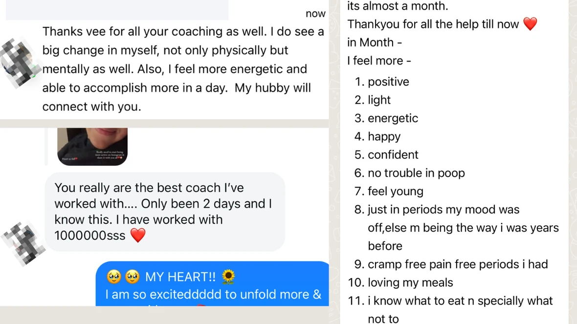 Client check-in and testimonial screenshot
