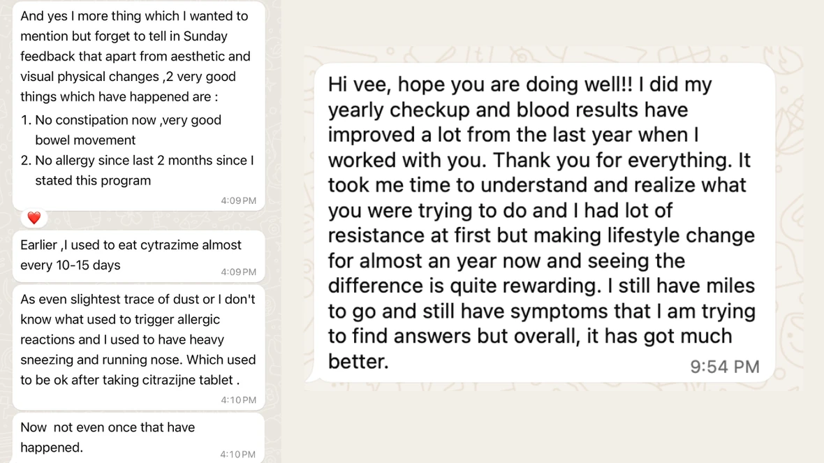 Client check-in and testimonial screenshot