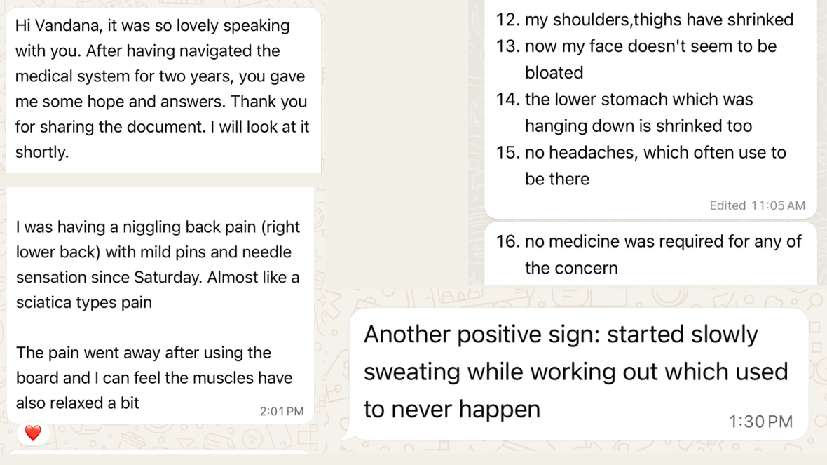 Client check-in and testimonial screenshot