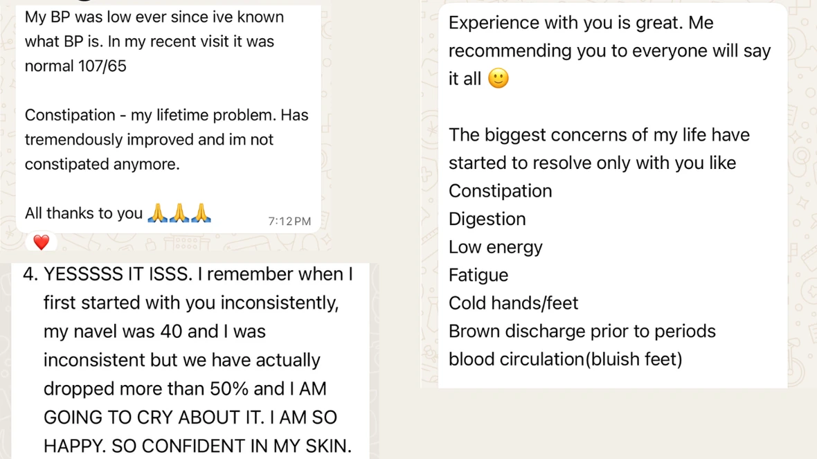 Client check-in and testimonial screenshot