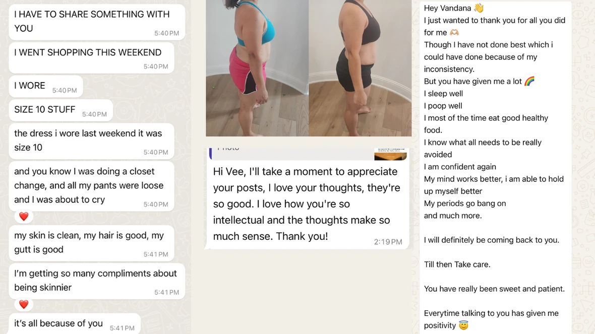 Client check-in and testimonial screenshot
