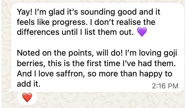 Client check-in and testimonial screenshot