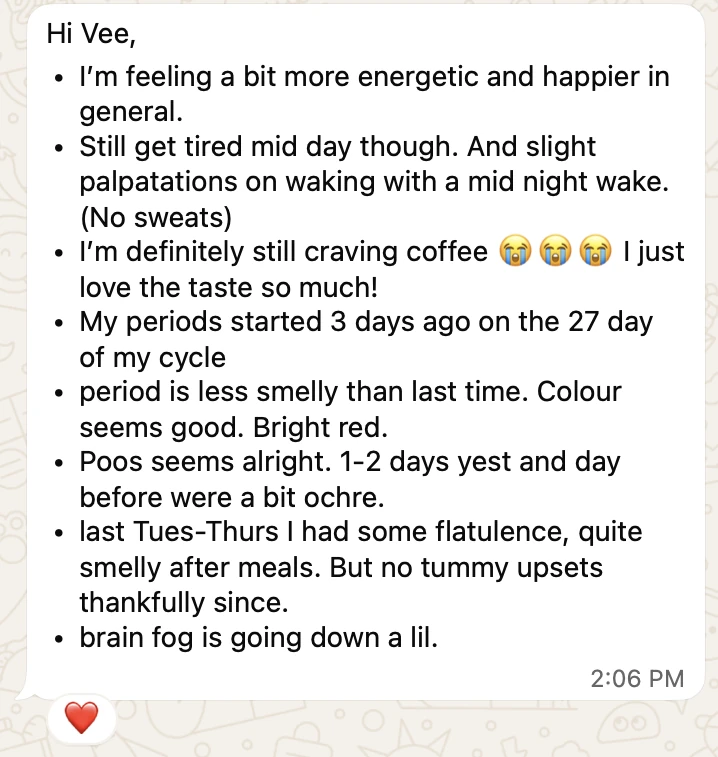 Client check-in and testimonial screenshot